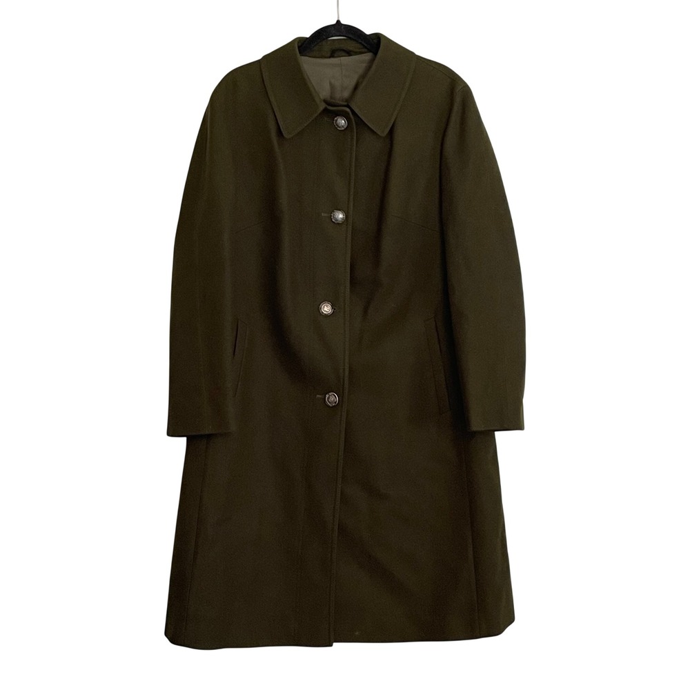 Salko Austria Tiroler Loden Wool Coat Forest Green Vintage A-Line Crest Buttons